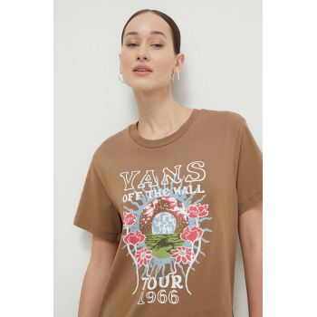 Vans tricou din bumbac femei, culoarea maro