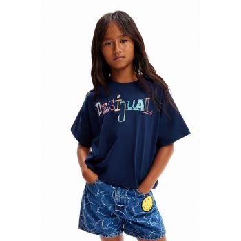 Desigual tricou de bumbac pentru copii culoarea albastru marin