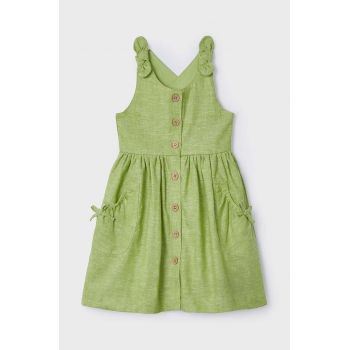 Mayoral rochie din in pentru copii culoarea verde, mini, evazati de firma originala