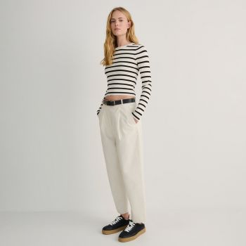 Reserved - Pantaloni chino cu curea - Ivory