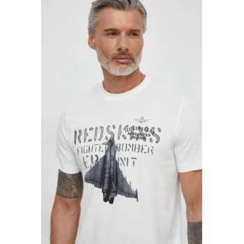 Aeronautica Militare tricou din bumbac barbati, culoarea bej, cu imprimeu