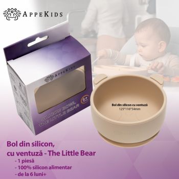 Bol din silicon cu ventuza AppeKids The Little Bear Bubble Beige de firma originala