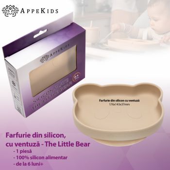 Farfurie din silicon cu ventuza AppeKidsThe Little Bear Bubble Beige ieftina