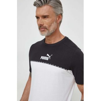 Puma tricou din bumbac bărbați, culoarea alb, cu model 624772