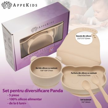 Set diversificare AppeKids din silicon 5 piese Panda Bubble Beige ieftina