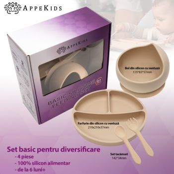 Set diversificare AppeKids din silicon Basic Bubble Beige de firma originala