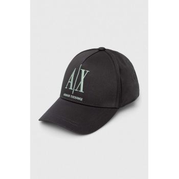 Armani Exchange șapcă de baseball din bumbac culoarea negru, cu imprimeu