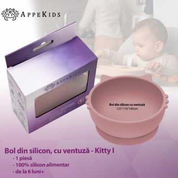 Bol din silicon AppeKids Kitty I Old Rose la reducere