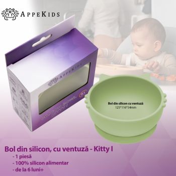 Bol din silicon AppeKids Kitty I Raw Green de firma originala