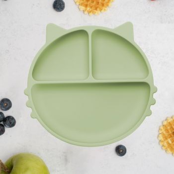 Farfurie compartimentata din silicon cu ventuza AppeKids Kitty Raw Green de firma originala