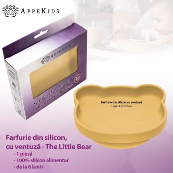 Farfurie din silicon cu ventuza AppeKids The Little Bear Honey