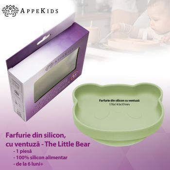 Farfurie din silicon cu ventuza AppeKids The Little Bear Raw Green de firma originala