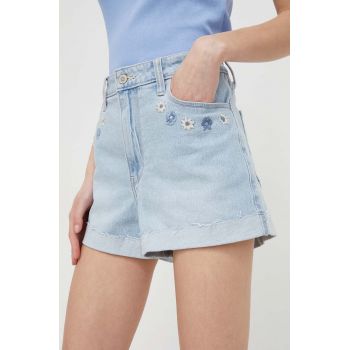 Hollister Co. pantaloni scurti jeans femei, cu imprimeu, high waist
