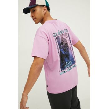 Quiksilver tricou din bumbac barbati, culoarea violet, cu imprimeu ieftin