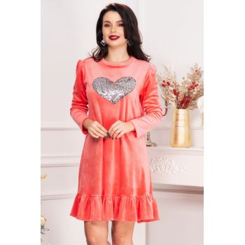 Rochie din catifea Alma roz cu inima din paiete