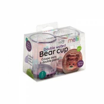 Set 2 pahare pentru copii cu design interior urs Melii,145 ml,roz-mov