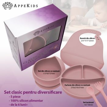 Set diversificare AppeKids din silicon 5 piese Classic Old Rose