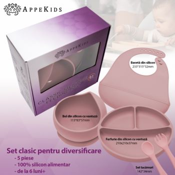 Set diversificare AppeKids din silicon 5 piese Classic Old Rose la reducere