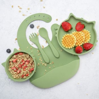 Set diversificare AppeKids din silicon 5 piese Kitty Raw Green