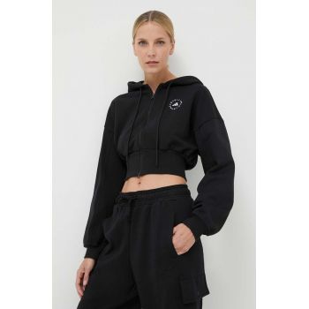 adidas by Stella McCartney bluză trening culoarea negru, cu glugă, uni IN3637