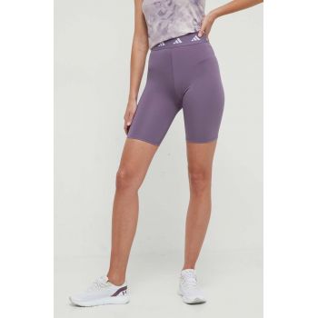 adidas Performance pantaloni scurți de antrenament Techfit culoarea violet, cu imprimeu, high waist IU1850 ieftini