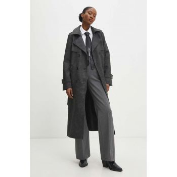 Answear Lab palton femei, culoarea gri, de tranzitie, cu doua randuri de nasturi de firma original