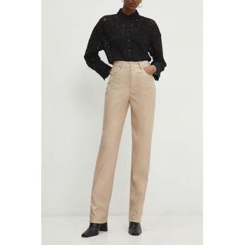 Answear Lab pantaloni femei, culoarea bej, drept, high waist