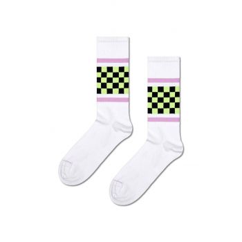 Happy Socks sosete Checked Stripe Sneaker Sock culoarea alb ieftine