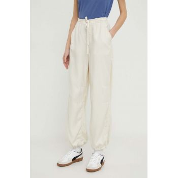 Hollister Co. pantaloni femei, culoarea bej, drept, high waist