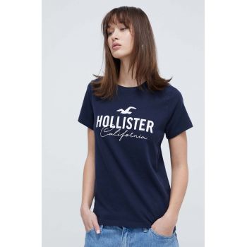 Hollister Co. tricou din bumbac femei, culoarea albastru marin