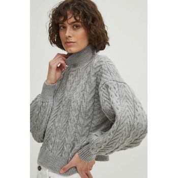 Medicine pulover din amestec de lana femei, culoarea gri, cu guler ieftin