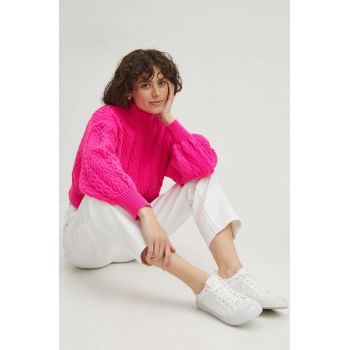 Medicine pulover din amestec de lana femei, culoarea roz, cu guler de firma original