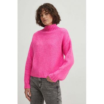 Medicine pulover femei, culoarea roz, cu turtleneck de firma original