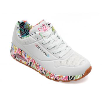 Pantofi sport SKECHERS albi, UNO, din piele ecologica