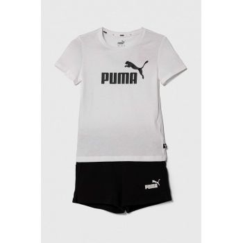 Puma compleu copii Logo Tee & Shorts Set culoarea alb