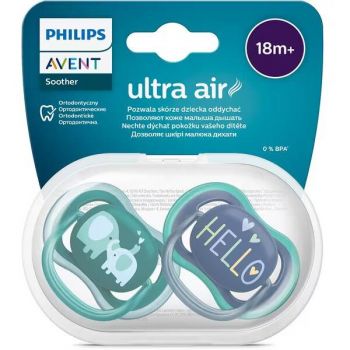 Set 2 Suzete Ultra Air 18+luni Ortodontice Fara BPA Hello/Elefant Multicolor