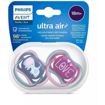 Set 2 Suzete Ultra Air 18+luni Ortodontice Fara BPA Love/Eefant Multicolor de firma originala
