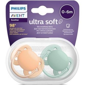 Set 2 Suzete Ultra Soft 0-6luni Ortodontice Fara BPA Verde/Portocaliu ieftina