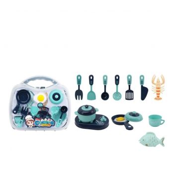 Set de gatit pentru copii, Plastic, diverse accesorii, Verde