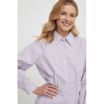 Sisley camasa femei, culoarea violet, cu guler clasic, slim de firma originala
