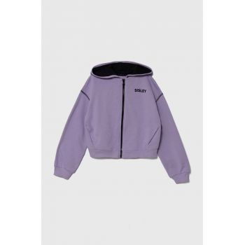 Sisley hanorac de bumbac pentru copii culoarea violet, cu glugă, neted