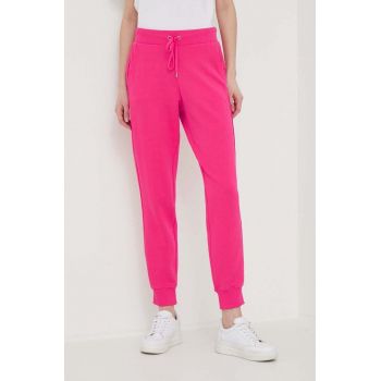 United Colors of Benetton pantaloni de trening din bumbac culoarea roz, neted ieftin