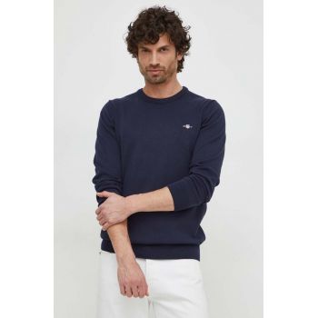 Gant pulover de bumbac culoarea albastru marin, light de firma original