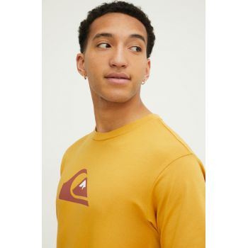 Quiksilver tricou din bumbac barbati, culoarea galben, cu imprimeu ieftin