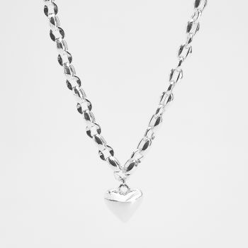 Reserved - Colier choker placat cu argint, cu pandantiv în formă de inimă - Argintiu