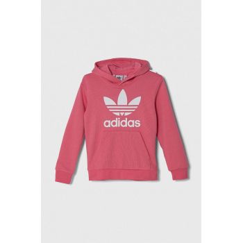 adidas Originals bluza copii TREFOIL HOODIE culoarea roz, cu glugă, cu imprimeu