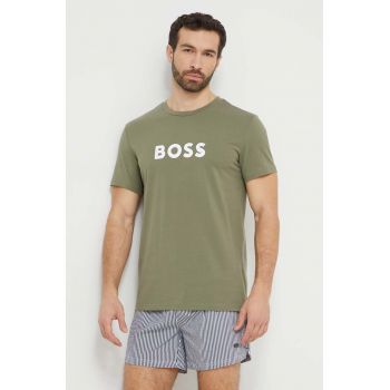 BOSS tricou din bumbac barbati, culoarea verde, cu imprimeu