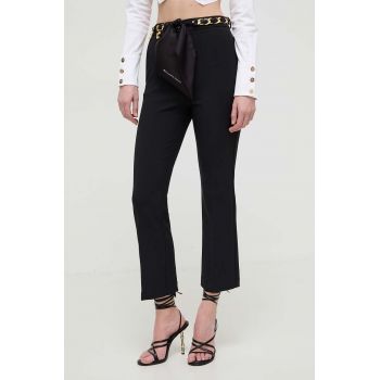 Elisabetta Franchi pantaloni femei, culoarea negru, drept, high waist