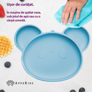 Farfurie din silicon cu ventuza AppeKids Panda Aqua Blue