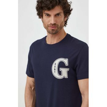 Gant tricou din bumbac barbati, culoarea albastru marin, cu imprimeu ieftin